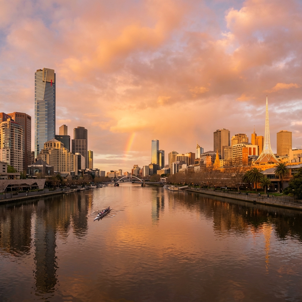 Melbourne city skyline at sunrise symbolizing opportunities